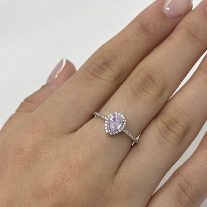ANILLO DE PLATA CON PIEDRA ROSA FORMA DE PERA PEQUEÑO 2