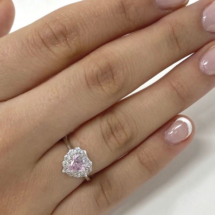 ANILLO DE PLATA CON PIEDRA ROSA FORMA CORAZON 2