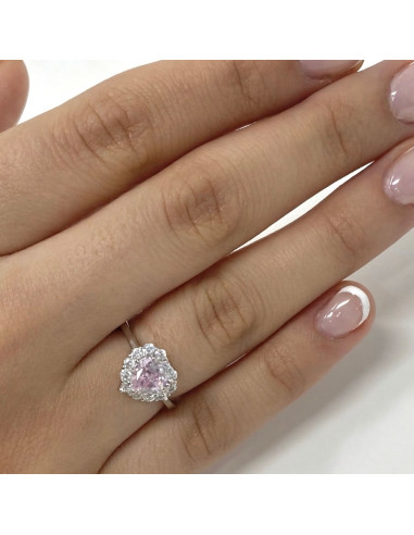 ANILLO DE PLATA CON PIEDRA ROSA FORMA CORAZON