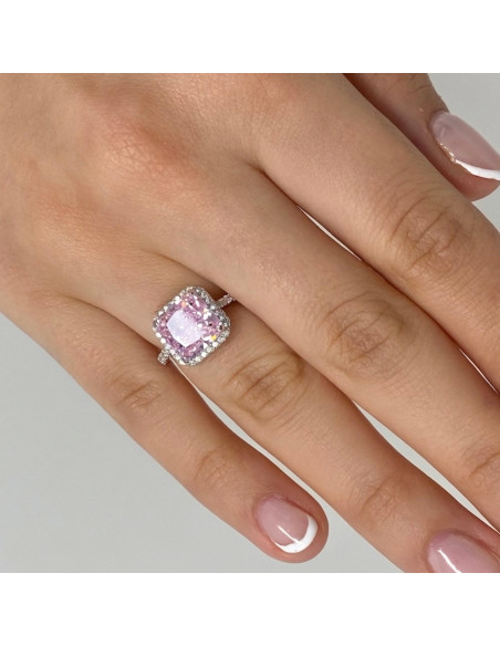 ANILLO DE PLATA CON PIEDRA ROSA CUADRADA