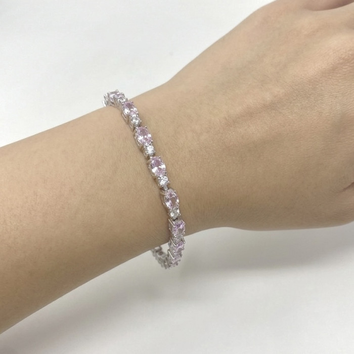 PULSERA DE PLATA RIVIERE CON PIEDRAS BLANCAS Y ROSAS PEGADAS 2