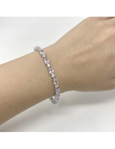 PULSERA DE PLATA RIVIERE CON PIEDRAS BLANCAS Y ROSAS PEGADAS