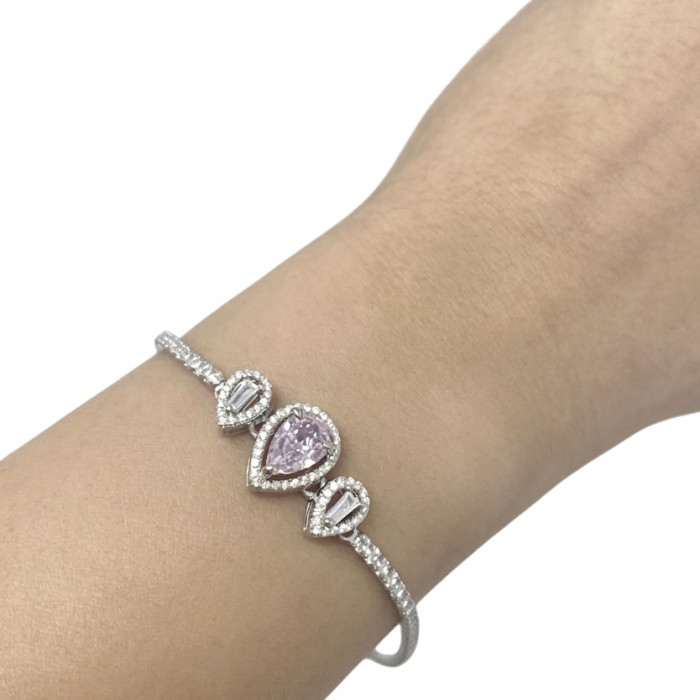 PULSERA DE PLATA RIVIERE CON 2 PERAS BLANCAS Y 1 ROSA. 2
