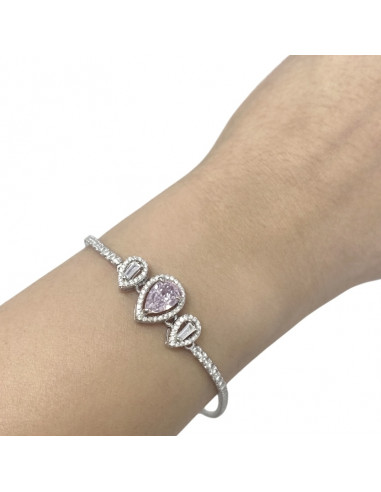 PULSERA DE PLATA RIVIERE CON 2 PERAS BLANCAS Y 1 ROSA.
