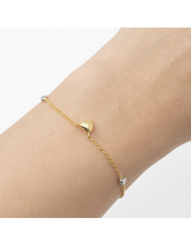 PULSERA DE PLATA CON CORAZONES BICOLOR