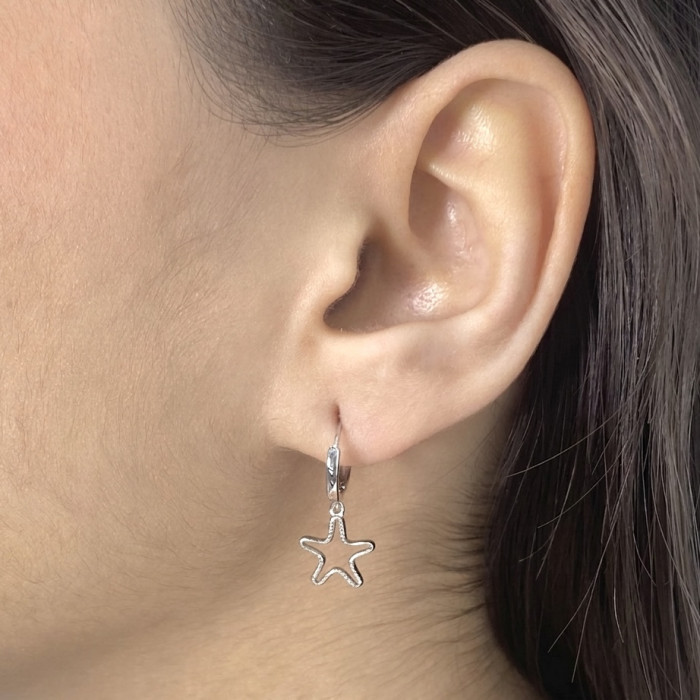 PENDIENTES PLATA LARGOS ESTRELLA CALADA 2