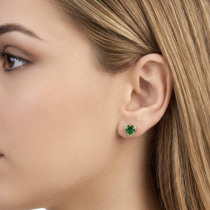 PENDIENTES PLATA CIRCONITA VERDE CORAZON 2