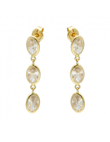 PENDIENTES LARGOS EN ORO DE 9 QUILATES 3 CIRCONITAS OVAL