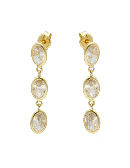 PENDIENTES LARGOS EN ORO DE 9 QUILATES 3 CIRCONITAS OVAL