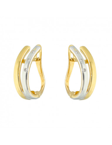 PENDIENTES EN ORO DE 9 QUILATES DOBLE BANDA BICOLOR 3 CIRCONITAS