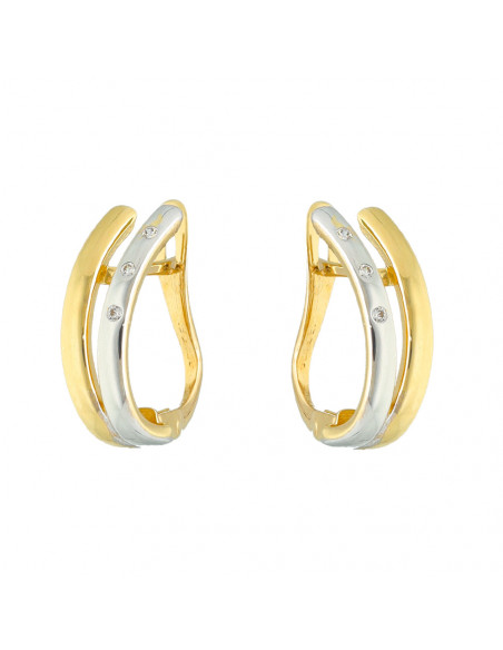 PENDIENTES EN ORO DE 9 QUILATES DOBLE BANDA BICOLOR 3 CIRCONITAS