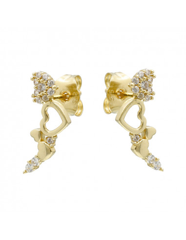 PENDIENTES EN ORO DE 9 QUILATES ESCALADOR CORAZONES COMBINADOS