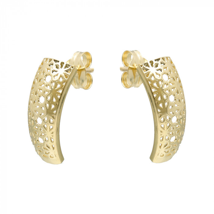 PENDIENTES EN ORO DE 9 QUILATES DISEÑO BANDA MARGARITAS CALADAS