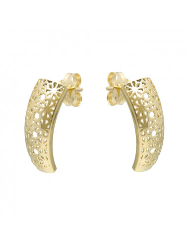 PENDIENTES EN ORO DE 9 QUILATES DISEÑO BANDA MARGARITAS CALADAS