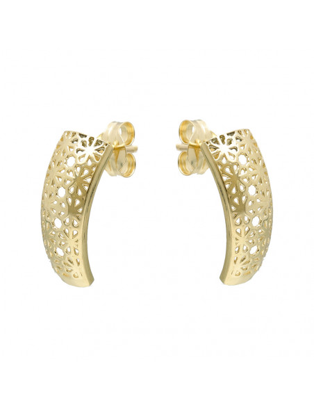 PENDIENTES EN ORO DE 9 QUILATES DISEÑO BANDA MARGARITAS CALADAS