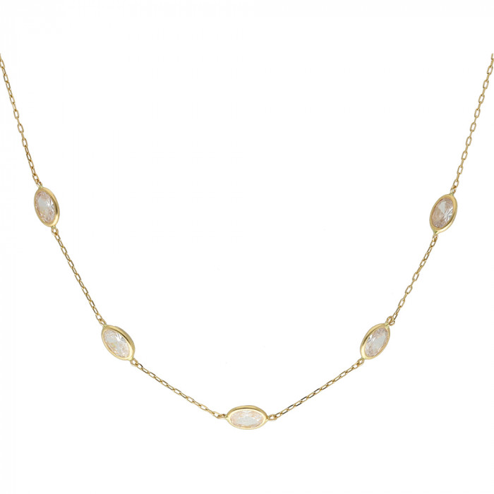 GARGANTILLA EN ORO AMARILLO DE 9 QUILATES DISEÑO CADENA CIRCONITAS OVAL CABUJON