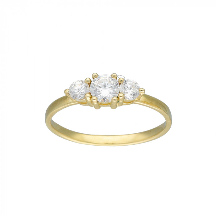 ANILLO EN ORO DE 9 QUILATES TRES CIRCONITAS TALLA BRILLANTE GARRAS