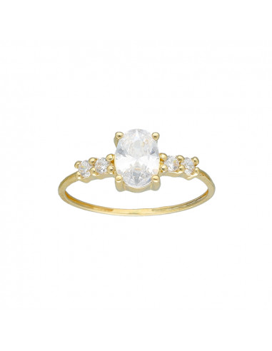 ANILLO EN ORO AMARILLO DE 9 QUILATES 5 CIRCONITAS CENTRO CIRCONITA OVAL GARRAS