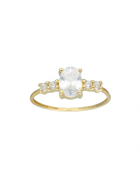 ANILLO EN ORO AMARILLO DE 9 QUILATES 5 CIRCONITAS CENTRO CIRCONITA OVAL GARRAS