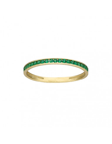 ANILLO EN ORO AMARILLO DE 9 QUILATES ALIANZA CIRCONITAS VERDES CARRIL FINO
