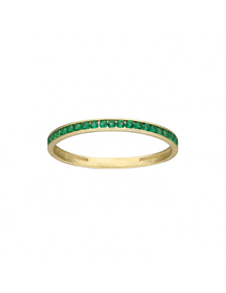 ANILLO EN ORO AMARILLO DE 9 QUILATES ALIANZA CIRCONITAS VERDES CARRIL FINO