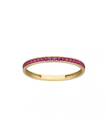 ANILLO EN ORO AMARILLO DE 9 QUILATES CON CIRCONITAS ROJAS CARRIL FINO