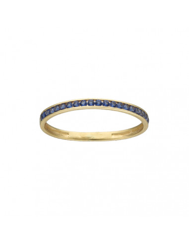 ANILLO EN ORO AMARILLO DE 9 QUILATES CON CIRCONITAS AZULES EN CARRIL FINO