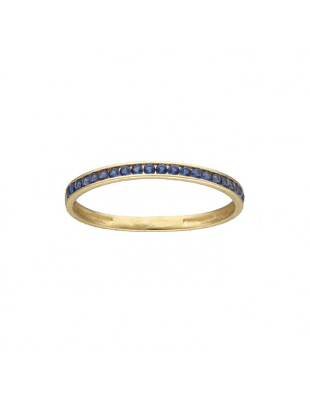 ANILLO EN ORO AMARILLO DE 9 QUILATES CON CIRCONITAS AZULES EN CARRIL FINO