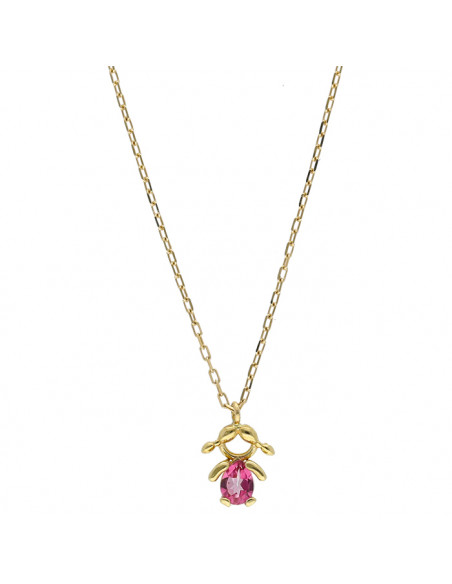 GARGANTILLA ORO AMARILLO 9 QUILATES NIÑA TOPACIO ROSA