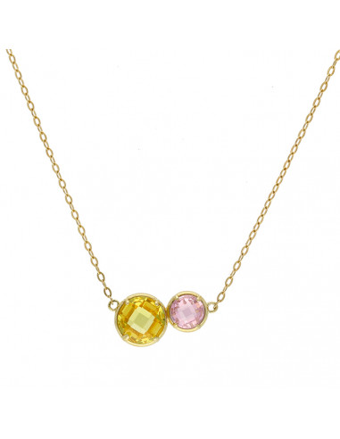 GARGANTILLA EN ORO AMARILLO DE 9 QUILATES CON DOS CIRCONITAS ROSA Y AMARILLA