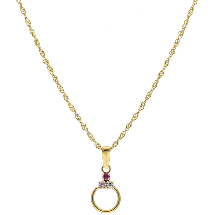 GARGANTILLA EN ORO AMARILLO DE 9 QUILATES CON COLGANTE ARO TRES CIRCONITAS BLANCA/ROJA