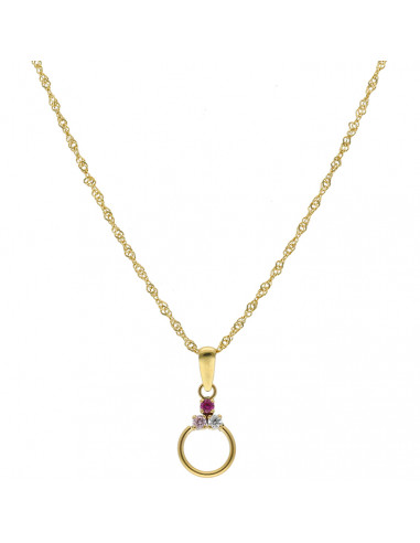 GARGANTILLA EN ORO AMARILLO DE 9 QUILATES CON COLGANTE ARO TRES CIRCONITAS BLANCA/ROJA