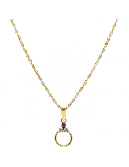 GARGANTILLA EN ORO AMARILLO DE 9 QUILATES CON COLGANTE ARO TRES CIRCONITAS BLANCA/ROJA