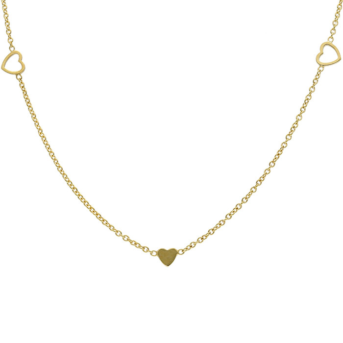 GARGANTILLA EN ORO AMARILLO DE 9 QUILATES TRES  CORAZONES INTERCALADOS