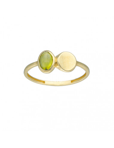 ANILLO EN ORO AMARILLO DE 9 QUILATES CON PIEDRA VERDE Y CIRCULO DE ORO