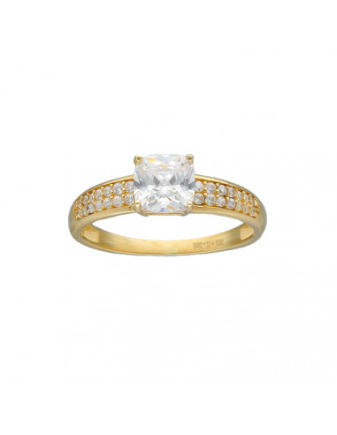 ANILLO EN ORO AMARILLO DE 18 QUILATES DOBLE BANDA CUAJO CIRCONITAS CIRCONITA CUADRADA CENTRO GARRAS