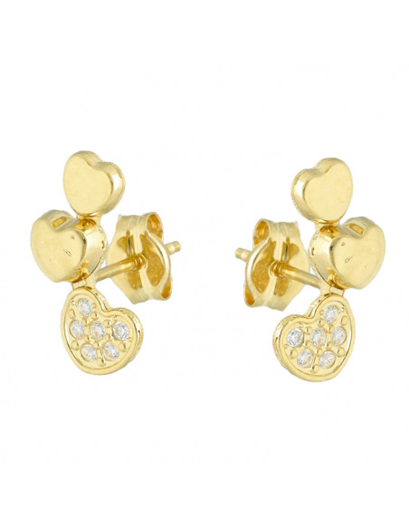 PENDIENTES EN ORO AMARILLO DE 18 QUILATES TREPADORES 3 CORAZONES