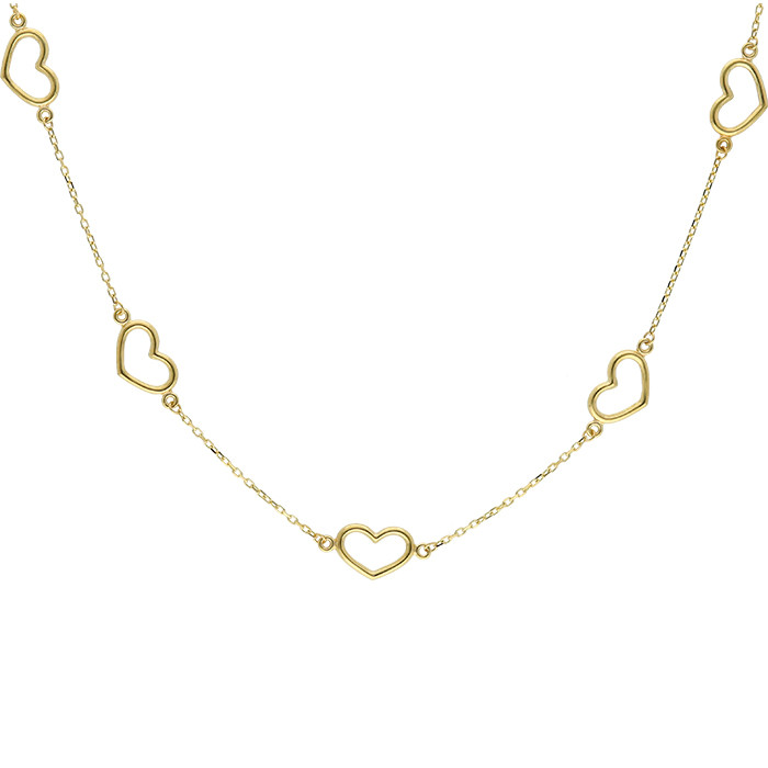 GARGANTILLA EN  ORO AMARILLO DE 18 QUILATES 5 CORAZONES IGUALES CALADOS INTERCALADOS