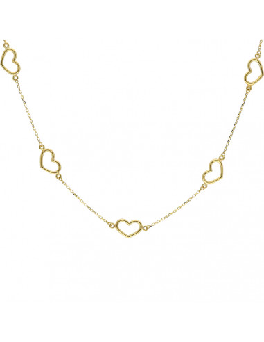 GARGANTILLA EN  ORO AMARILLO DE 18 QUILATES 5 CORAZONES IGUALES CALADOS INTERCALADOS