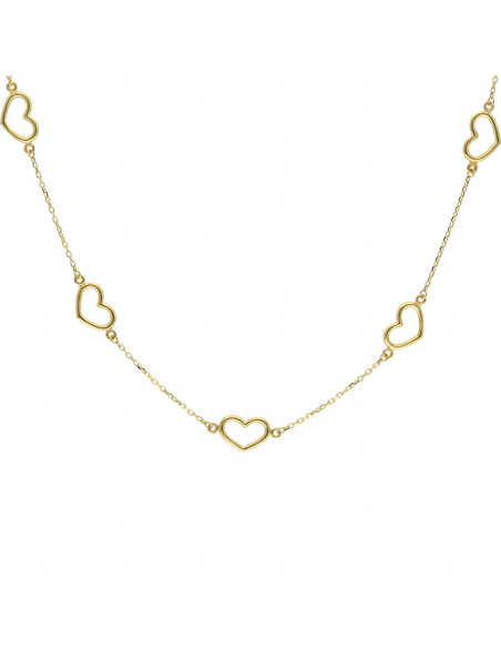 GARGANTILLA EN  ORO AMARILLO DE 18 QUILATES 5 CORAZONES IGUALES CALADOS INTERCALADOS