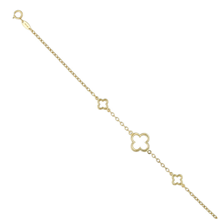 PULSERA EN ORO AMARILLO DE 18 QUILATES   3 TREBOLES CALADOS INTERCALADOS