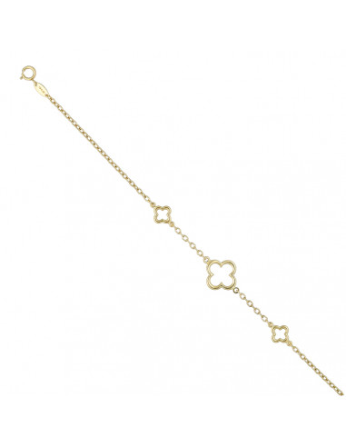 PULSERA EN ORO AMARILLO DE 18 QUILATES   3 TREBOLES CALADOS INTERCALADOS