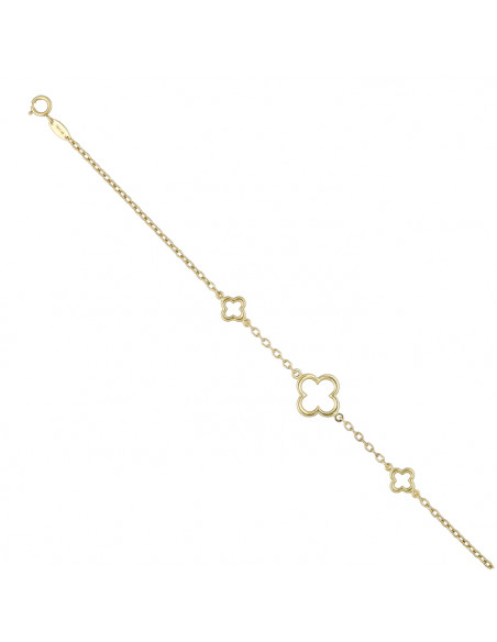 PULSERA EN ORO AMARILLO DE 18 QUILATES   3 TREBOLES CALADOS INTERCALADOS