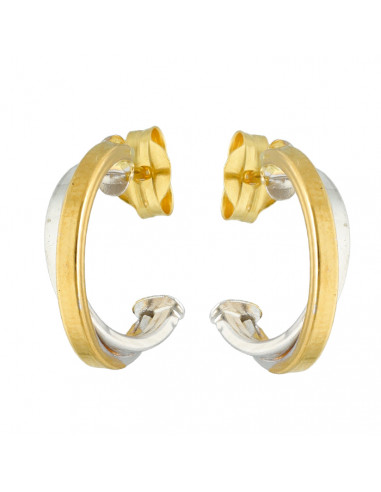 PENDIENTES EN ORO BICOLOR DE 18 QUILATES MEDIA CRIOLLA CRUZADA