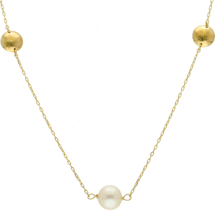 GARGANTILLA EN ORO AMARILLO DE 18 QUILATES CON PERLA CENTRAL BLANCA Y DOS CIRCULOS DE ORO A LOS LADOS