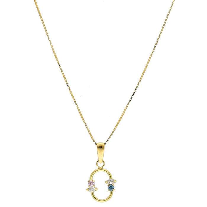 GARGANTILLA EN ORO AMARILLO DE 18 QUILATES VENECIANA OVALO CIRCONITAS ROSA,AZUL,BLANCA