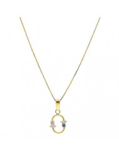 GARGANTILLA EN ORO AMARILLO DE 18 QUILATES VENECIANA OVALO CIRCONITAS ROSA,AZUL,BLANCA