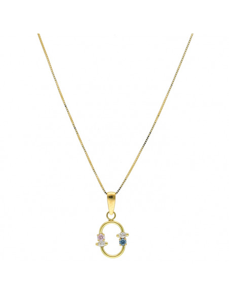 GARGANTILLA EN ORO AMARILLO DE 18 QUILATES VENECIANA OVALO CIRCONITAS ROSA,AZUL,BLANCA