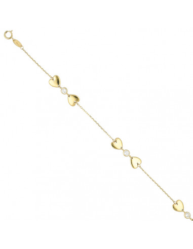PULSERA EN ORO AMARILLODE 18 QUILATES DOBLE CORAZÓN CHATÓN CIRCONITA CENTRO