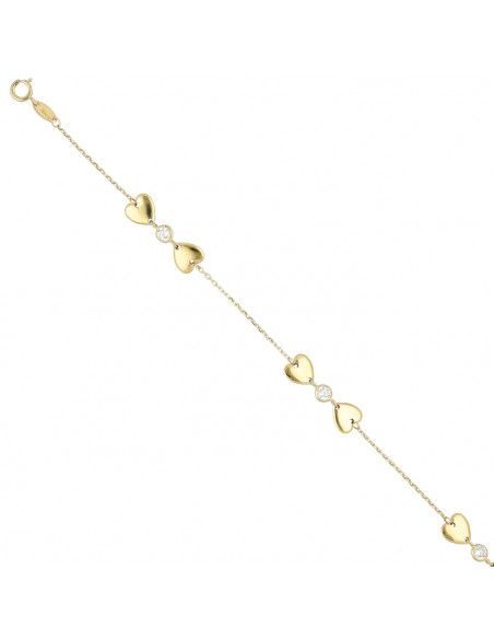 PULSERA EN ORO AMARILLODE 18 QUILATES DOBLE CORAZÓN CHATÓN CIRCONITA CENTRO